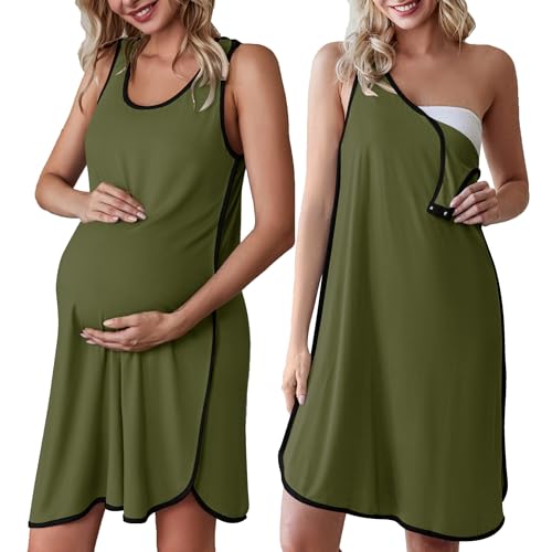 Image of Ekouaer Labor and Delivery Gown for Hospital 3 in 1 Nursing Dress Sleeveless Maternity Snap Button Breastfeeding Nightgown
