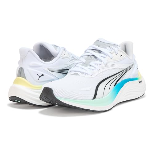 PUMA PUMA Men's Electrify Nitro Running Shoes, PUMA White-Mint Melt-Speed Blue, 13