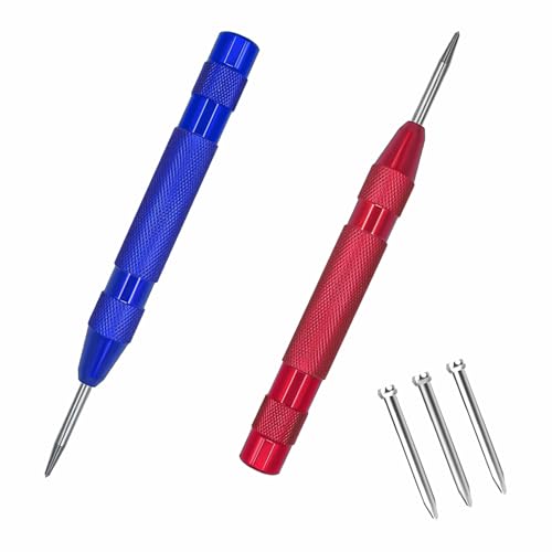 2 Piezas Punzón Central Automático Tensión Ajustable Punzon Automatico con 3 Puntas de Repuesto Punzones para Metal Colocar Sobre Superficies de Madera, Vidrio y Metal