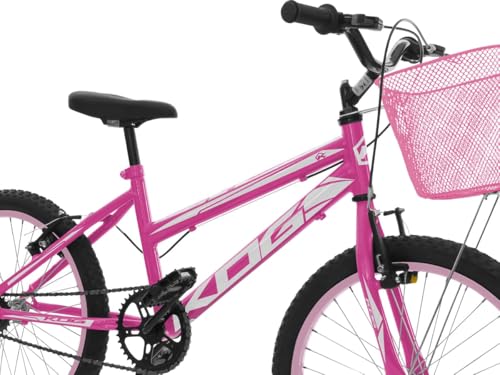 Bicicleta Aro 20 Infantil Feminina KOG BIKES com Cestinha Freios V-Brake,Pink Branco