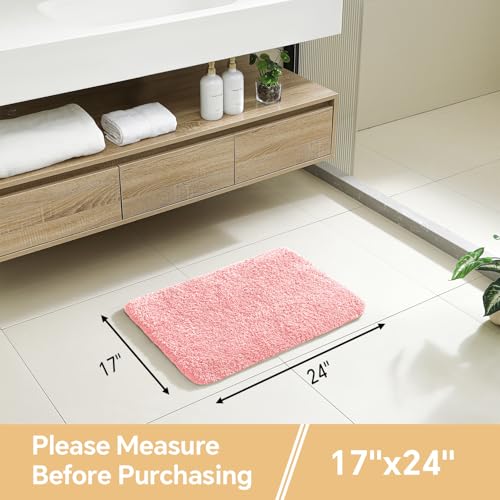 Pink Bathroom Rugs 17"x24" - High-Density Microfiber Bath Mat, Fluffy Non Slip Absorbent and Washable Bathroom Mat - Ideal for Small Spaces, Vanity, Toilet, or Pet Mat