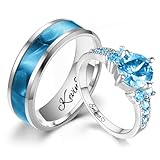 Personalized Promise Rings for Couples Set with 2 Rings Stainless Steel Matching Rings Engraved Couples Rings for Him and Her Set Wedding Engagement Gifts for Couples, Gift Bag Included