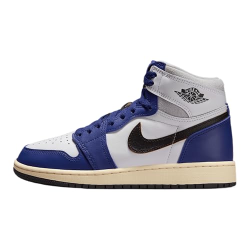 Air Jordan 1 High OG Big Kids' Shoes (FD1437-100, White/Neutral Grey/Deep Royal Blue/Black)