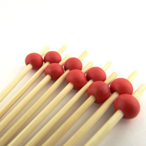 Bamboomn Decorative Ball End Cocktail Fruit Sandwich Picks Skewers For Catered Events, Holiday's, Restaurants Or Buffets Party Supplies - 3.9" Red, 300 Pcs #TOP2