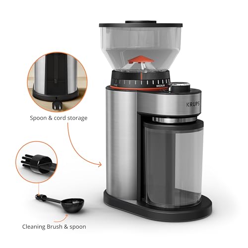 image for KRUPS Flat Burr Coffee Grinder Electric, 18 Adjustable Grind Settings,