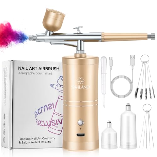 Image of SAVILAND Airbrush for Nails 25 PSI Nail Airbrush Machine Gold | 0.3mm DLC-Coated Nozzle, Flow-Locked Atomization & Steady Output, Dual-Charge Cordless Portable AirBrush for Nail Art