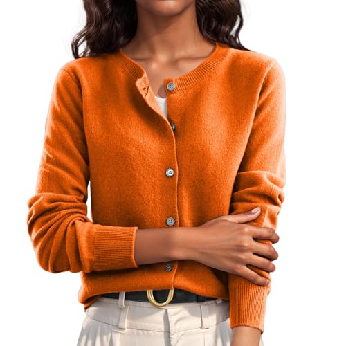 Cardigan Sweaters for Women Lightweight Cardigans for Women Cardigan Sweaters for Women Casual Long Sleeve Open Front Button Down Knit Outwear Soft Comfy Fashion Clothes Large 01-Orange