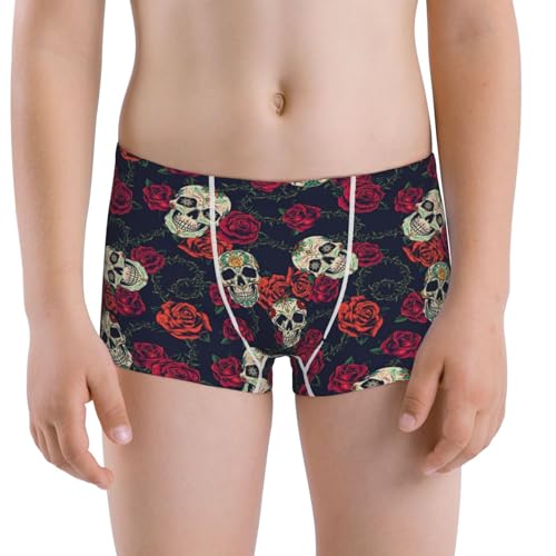 Boys' Cotton Boxer Brief Soft Underwear-Roses Skulls