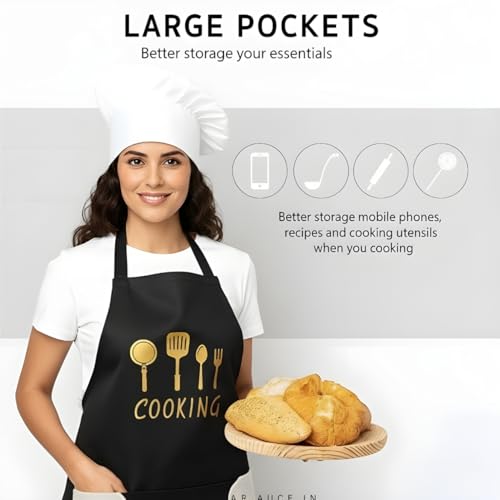 Image of VELVERI 1PACK Waterproof Cooking Apron for Women Men with Big Front Pocket Hand-Wiping Towel | Floral Rabbit Graphic Design | Oil Proof Chef Bib for Home Baking Grilling