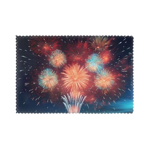 Explosion Firework 3D Print Placemats Set of 6 Washable Place Mats for Dining Table Heat Resistant Table Mats