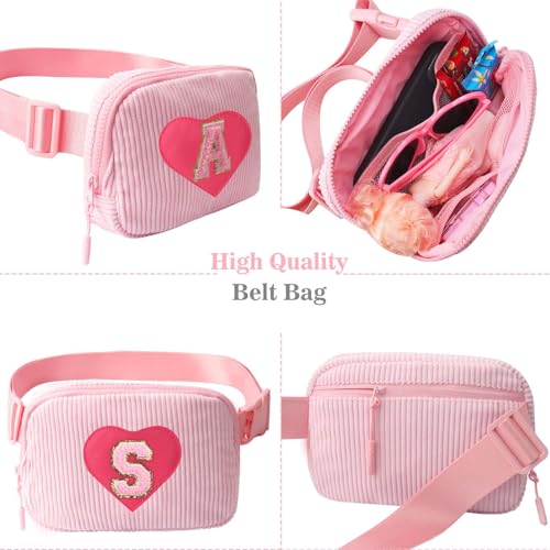 Image of Birthday Gifts for Teenager Girls Kids - Personalized Belt Bag for Girls Women Fashion Waist Packs Trendy Travel Fanny Pack Crossbody Bags with with Initial Letter Patch Cute Stuff S