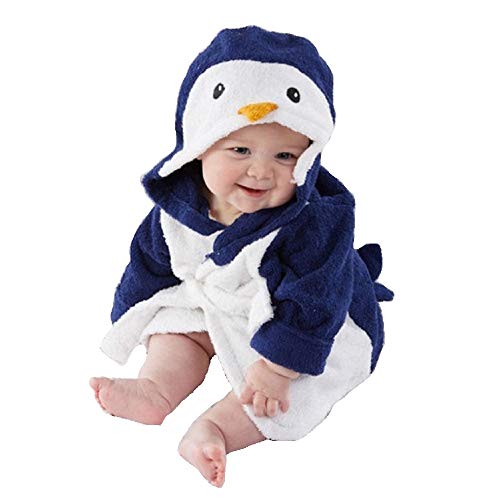 Hooyi Baby Wash Peignoir de bain à capuche Motif pingouin Bleu Taille M 110 cm