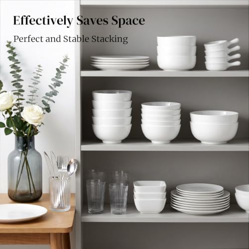 Image of DOWAN 22 OZ White Ceramic Bowls Set of 6 - Perfect for Soup Bowls for Kitchen, Cereal Bowl, Ramen Bowl, Dishwasher & Microwave Safe