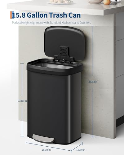 Caneca de basura rectangular 60L negra con tapa miniatura 2