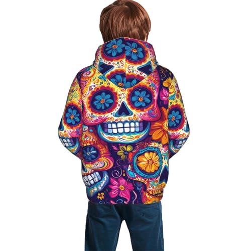 Sugar Skull Day of The Dead Flowers Hoodie Youth Hooded Sweatshirt 3D Digital Printed With Pockets Tops2