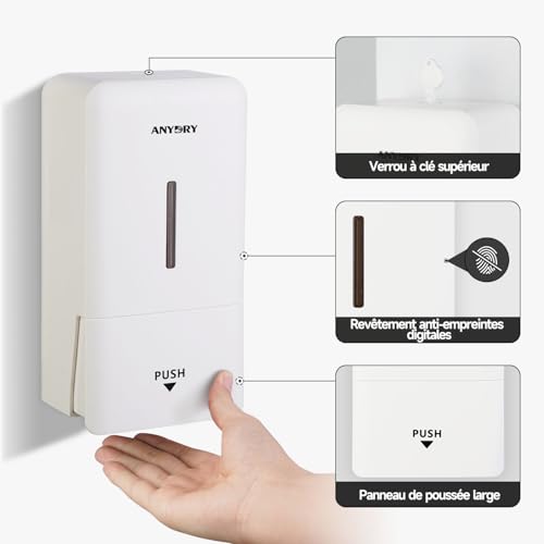 anydry Distributeur de Savon Mural 800ml sans Perçage Pompe à Savon – vue 4