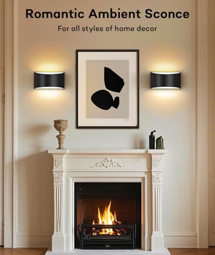 Image of LED Sconces Wall Decor Set of 2, Black, Modern Hardwired Wall Lights | 3000K Warm White, Up and Down Wall Mount, Indoor Lighting, For Living Room Bedroom Hallway Corridor