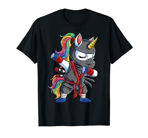 Dabbing Ninja Unicorn Funny Girls Rainbow Martial Arts Gifts T-Shirt