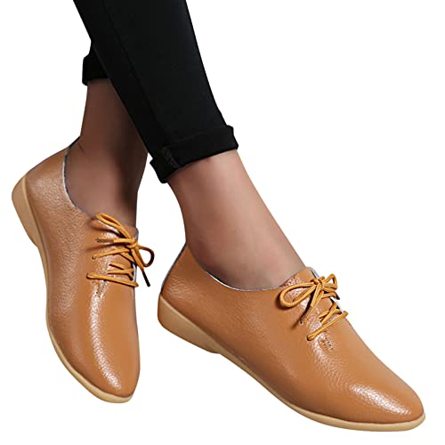 CsgrFagr Fashion Womens Breathable Lace Up Shoes Flats Casual Shoes Wall Shoes (Brown, 6.5)2