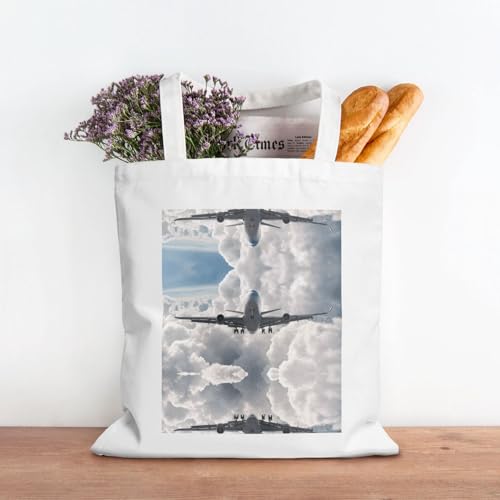 Airplane Art Print Canvas Shopping Bag Reusable Eco-Friendly Handbag With Large Capacity For Everyday Use3