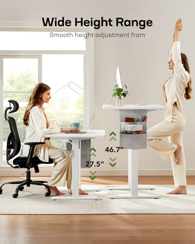 Image of Marsail Standing Desk Adjustable Height,48 inch*28 inch Electric Standing White Desk with Storage Bag,Sit Stand up Desk for Home Office Writing Computer Desk,4 Memory Preset with Headphone Hook,Cable Manager