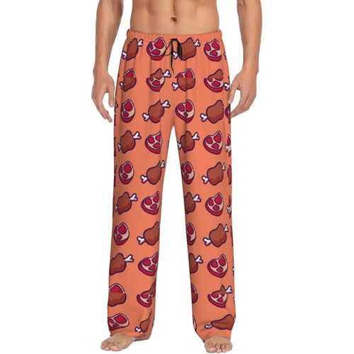 Cartoon Meat Print Adult Sleep Lounge Pajama Pants,Men Pajama Bottoms With Pockets Drawstring