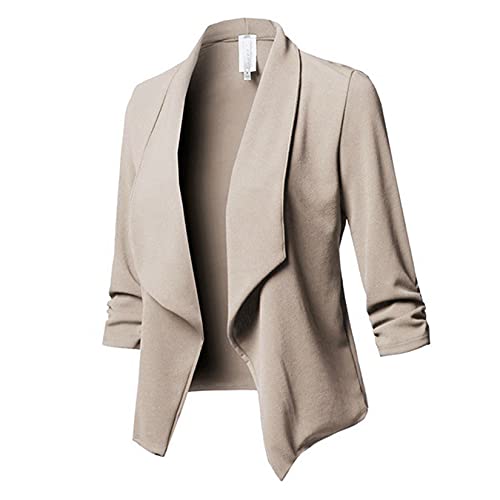 Dawwoti Paletós de Terno Feminino Blazers Manga Franzida 3/4 Casual Trabalho Blazer Frente Aberta Ja
