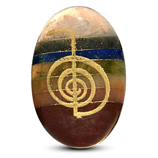 Image of Reshamm� 7 Seven Chakra Crystals Reiki Healing Stones with Cho Ku Rai Symbol Oval Stone Meditation balance chakra in the body