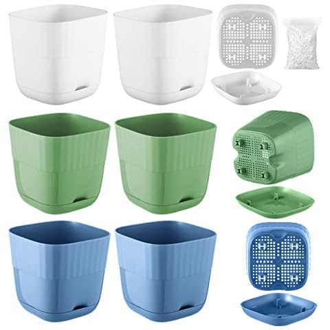 9 Pack Self Watering Planters 4.7 Inches Self Watering Pots for Indoor Plants Plastic Plant Pot Small Flower Pots African Violet Pots for Indoor Outdoor, White + Blue + Green Cover