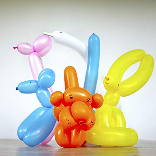 100 Twisting Balloons with Hand Pump- double action pump for sculpting balloon animals. Premium balloons.