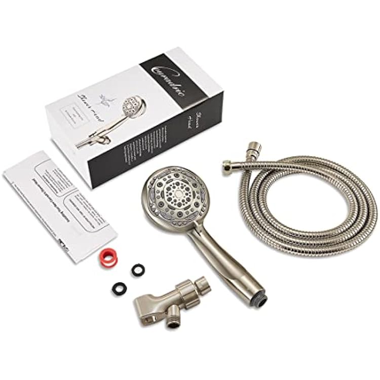 Handheld Shower Head, 7-Function High Pressure Shower Head with Brass Swivel Ball Bracket and Extra Long Stainless Steel Hose, Brushed Nickel, 4