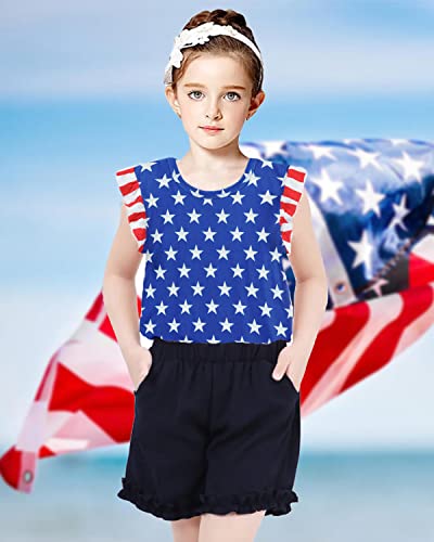 Image of Tkria Girls 4th of July Tank Tops Red White and Blue Shirt Toddler Girl American Flag Patriotic Outfit 2-7 Years