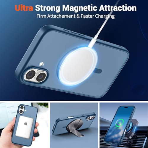 Image of SUPFINE Magnetic for iPhone 16 Plus Case(Compatible with MagSafe) (Military Grade Drop Protection) Slim Translucent Matte Shockproof with Anti-Fingerprint Phone Case,Deep Blue