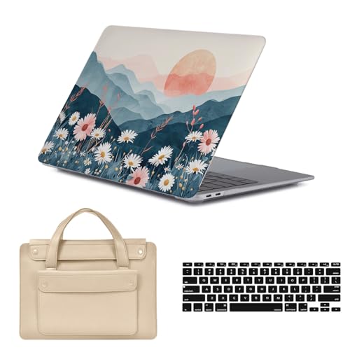 HLAAJJX Custodia per MacBook 12 Pollici Cover 2015 2016 2017 Modello A1534 con Retina Display,Custodia Protection Sottile in Plastica & Laptop Borsa & Tastiera Cover,Margherite e Montagna