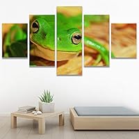 SIGNWIN 5 Panel Canvas Wall Art Amphibians Closeup Decorative Elements Frog Hallway Impressionism Multicolor for Home Decorations Ready to Hang - 60