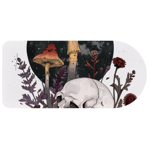 Tapis de souris tête de mort et champignons | Grand tapis de bureau de jeu noir et floral