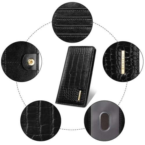 Wallet Women Bifold Faux Crocodile Leather Minimalist Slim Thin Long Wallets RFID Blocking Credit Cards Holder Purse with Back Zipper Coin Pocket for Women and Men,Black4