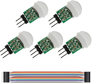 Youmile 5PACK IR Human Sensor AM312 Mini Detector Module HC-SR312 Pyroelectric Infrared PIR Motion Automatic Detector DC 2.7 to 12V for Arduino 2 A1U2 With Dupont Wire