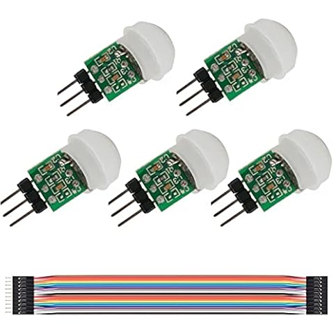 Youmile 5PACK IR Human Sensor AM312 Mini Detector Module HC-SR312 Pyroelectric Infrared PIR Motion Automatic Detector DC 2.7 to 12V for Arduino 2 A1U2 With Dupont Wire Cover
