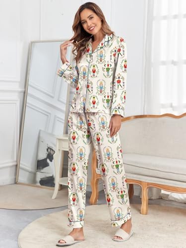 Image of Brosloth Women's Silk Satin Pajamas Pjs Sets Cute Lace Pattern Two Piece Loungewear Set Button Up Pajamas Sleepwear Black