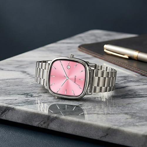 Image of Acnos Luxury Square Dial Quartz Watch for Men & Women - Stainless Steel Bracelet, Minimalist Analog Wristwatch with Date Window Pack of 1