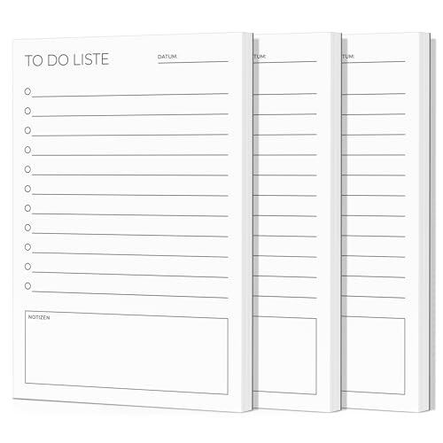 Fantastino® To-Do Listen Block - 3er Pack (150 Listen) - Minimalistischer Tagesplaner & Organizer für Aufgaben, Termine, Notizen. Kleiner A6 Block undatiert, 50 Blatt pro Block zum Abreißen