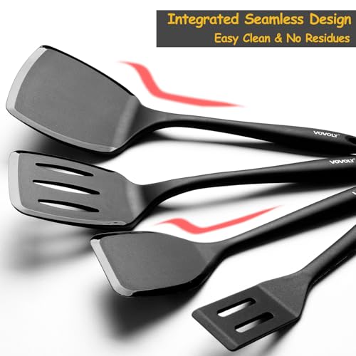 Silicone Spatula Set, 600°F Heat Resistant Silicone Spatula Turner Flipper for Cooking, Non Stick and Non Scratch Kitchen Utensils for Eggs & Pancakes, 4 Pack, Black by Vovoly - Image 4