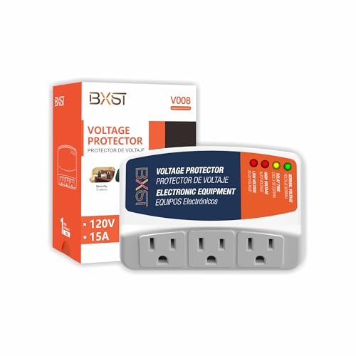 BXST Three Outlet Plug in Voltage Protector for Home Protects Against High and Low Voltage Surge Protector for Refrigerator/TV/PC 120V 1800W (1 Pack)…
