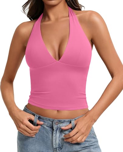 Image of Avidlove Women's Halter Top Deep V Going Out Tops Double Lined Sexy Backless Summer Crop Tank Top