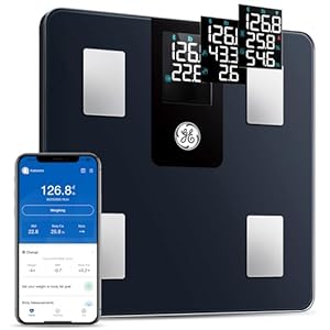 GE Smart Scale for Body Weight BMI Fat Muscle Mass with 14 Body Composition Metrics & All-in-one LCD Display, Digital Bathroom Weight Scales Bluetooth with App, Accurate Weighing Machine 400 lbs