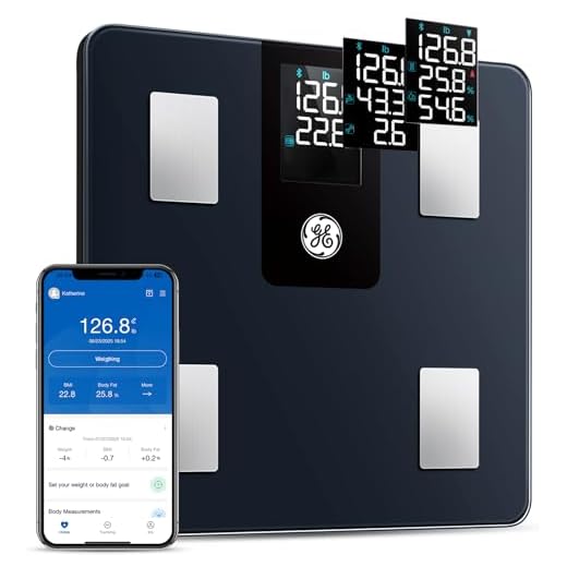 GE Smart Scale for Body Weight BMI Fat Muscle Mass with All-in-one LCD Display, Digital Bathroom Weight Scales Bluetooth Body Composition Analyzer with App, Accurate Weighing, 400 lbs / 180 kg