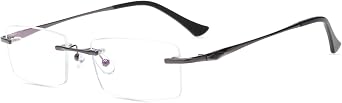 HELES Mens Business Rectangular Rimless Metal Myopia Eyeglasses Frame Optical Eyewear Frames