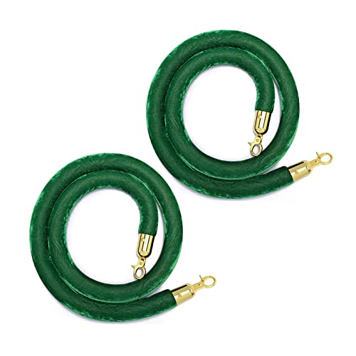 2 Pack Velvet Rope, Thick Stanchion Hanging Ropes with Gold Clasps, Crowd Control Ropes Safety Barrier for Red Carpet/Movie Theaters (Color : Green)
