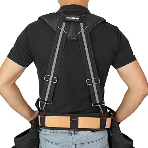 Image of MELOTOUGH Tool Belt Suspenders Detachable Phone Holder & Foam Pads | Construction Work Suspenders, Foam-Padded, Gray, Relieve Shoulder Strain, Detachable Phone Holder, Adjustable Shoulder Strap
